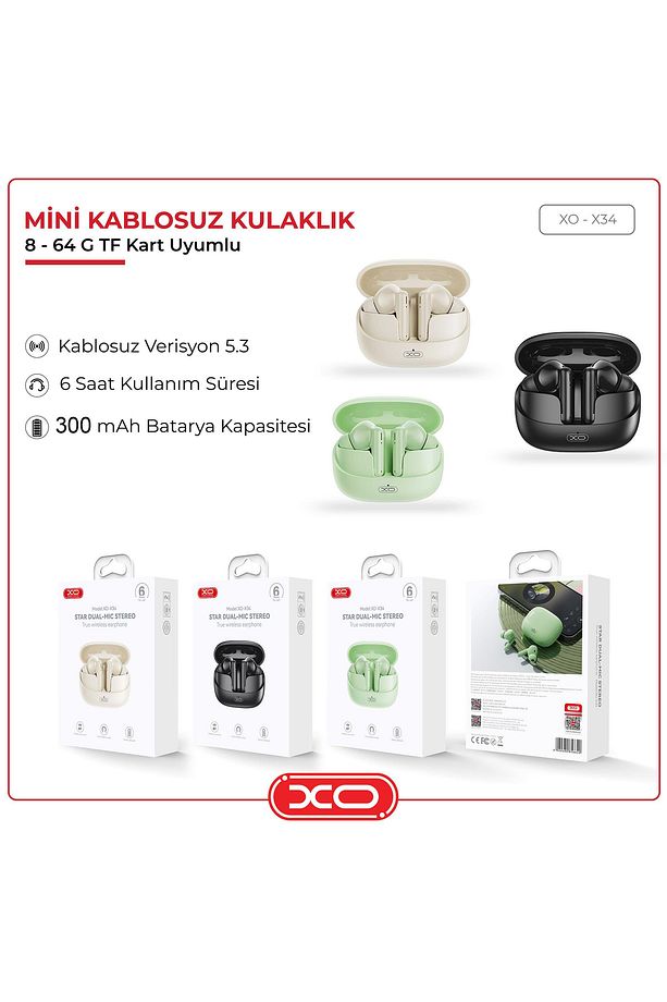 Çift Mikrofonlu iPhone Android Uyumlu Kulak İçi Kablosuz Wireless Bluetooth Kulaklık X34 - 4