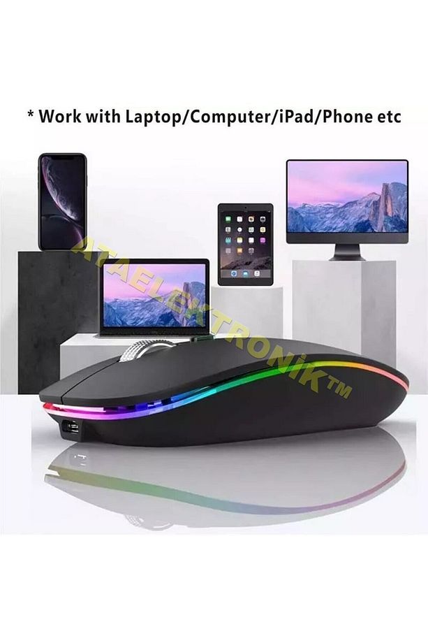 Rgb Bluetooth Led Işıklı Şarjlı Kablosuz Mouse Maus Fare Sessiz 2.4 Ghz Usb Wireless - 4