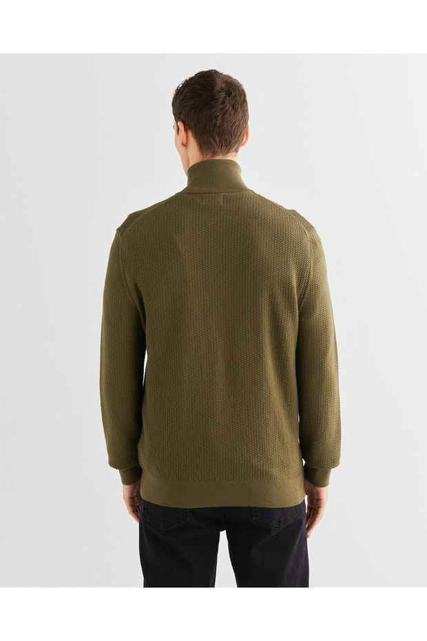 Erkek Yeşil Regular Fit Fermuarlı Hırka - 2