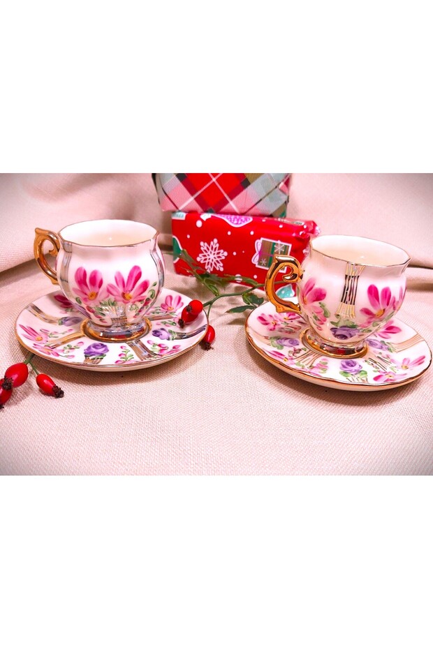 Bouquet Porcelain Hand Painting Set of 2 Coffee Cups
