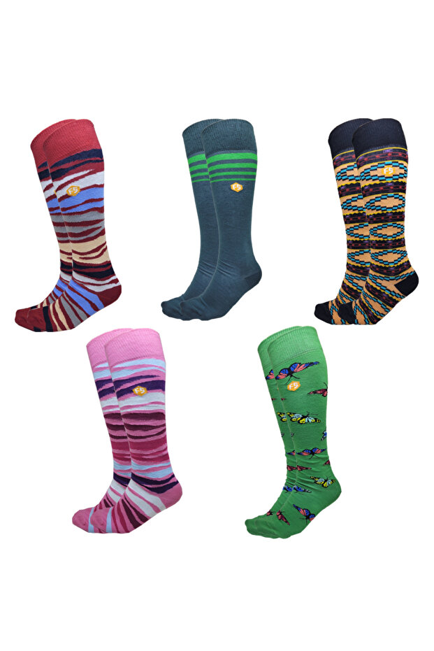 Women's Colorful Patterned Cotton Knee Socks 5 Pairs