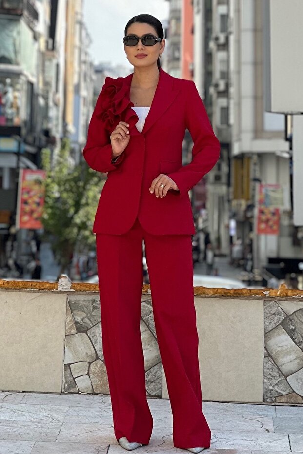 Geniş paçalı nervürlü pantolon - 1