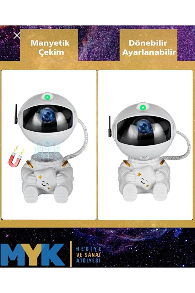 Astronot Projektör Led Işık Lazer Galaxy 360 Yıldız Projeksiyon Aurora Bulutsusu Çocuk Gece Lambası - 4