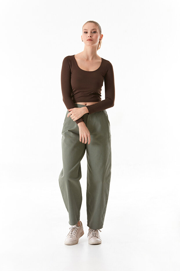 Fermuarlı Yüksek Bel Şalvar Pantolon - 5