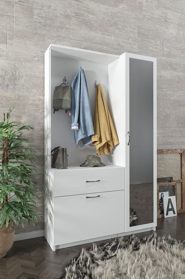 Ae-3042 Reina Aynalı Delüx Vestiyer Ayakkabılık Portmanto Takımı Beyaz - 6