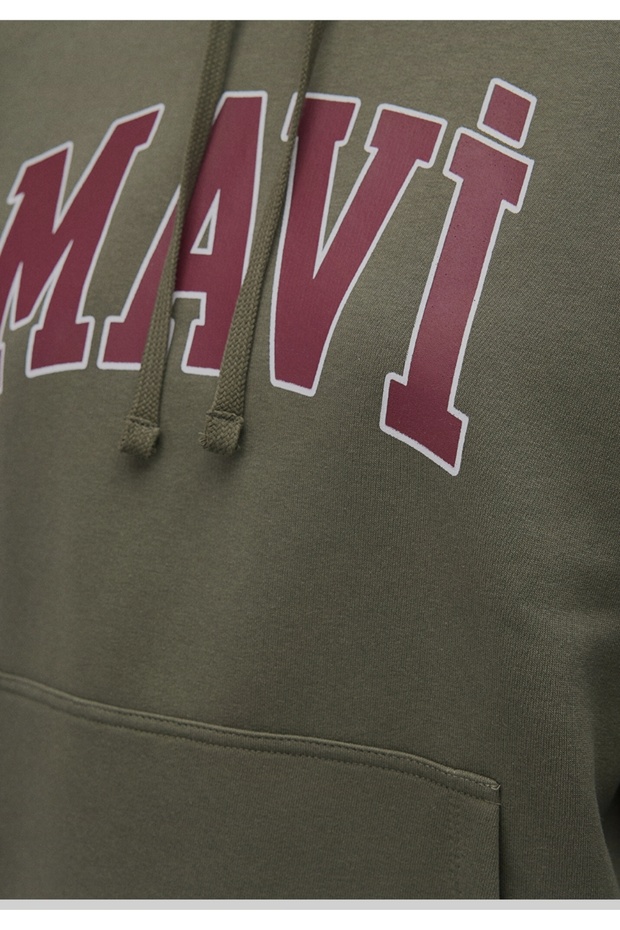 logo baskılı kapüşonlu haki oversize sweatshirt - 7