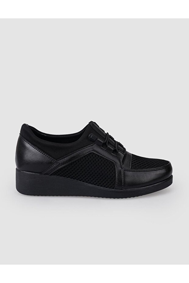 Black Rubber Laced Women's Comfort Shoes