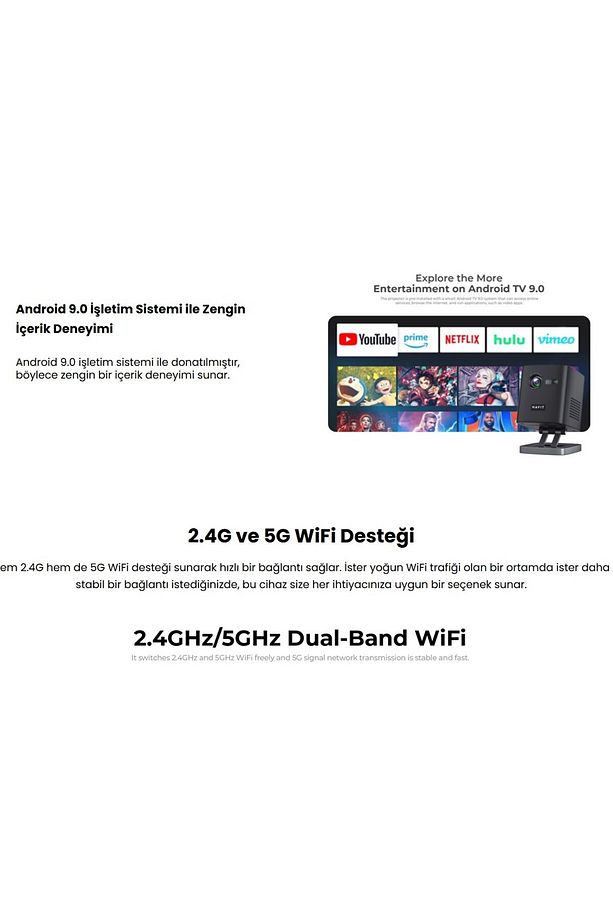 Android 9.0 Pro Ruby Taşınabilir Bataryalı DLP Projeksiyon Cihazı-5G WiFi Desteği-Bluetooth - 5