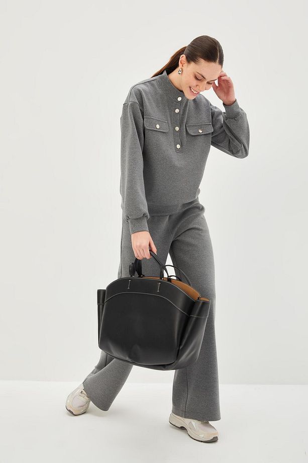 Çıtçıt Düğmeli Regular Örme Sweatshirt - 1