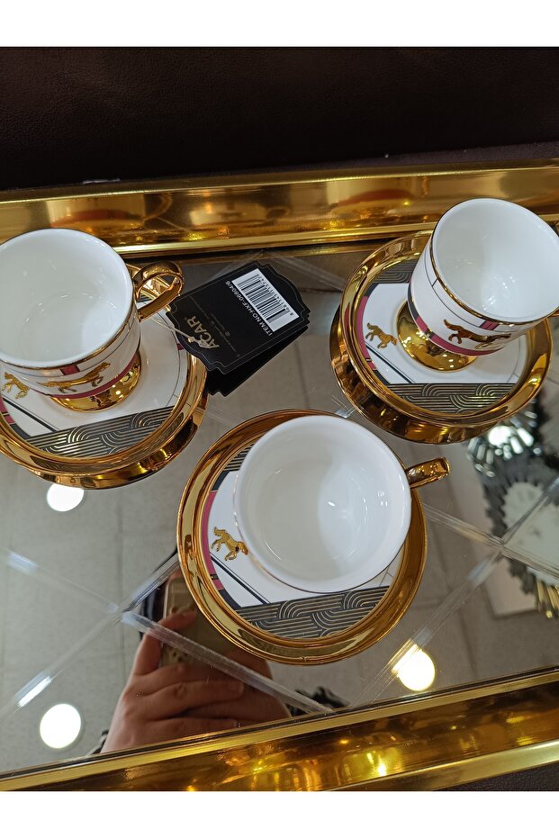 acar 6 kişilik dolye ayaklı atlı kahve fincanı - 4