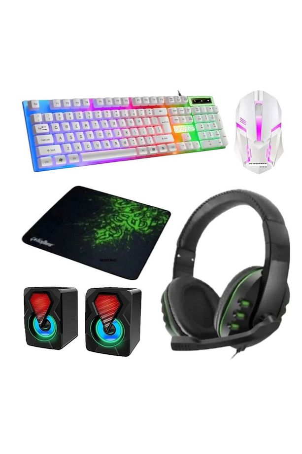 5in1 Oyuncu Klavye Mouse Mause Pad Seti Kablolu Rgb 1+1 Speaker Set Gamer Pc Oyun Seti Klavye - 1