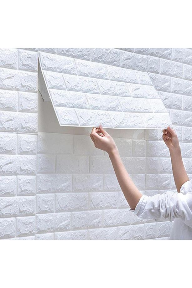 50x54cm 1 Adet Yapışkanlı Esnek Köpük Duvar Kağıdı Paneli 3d Tuğla Desenli Panel - 6