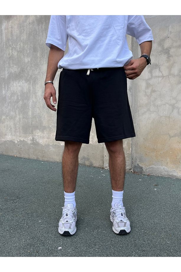 Premium Basic Oversize Şort - Siyah - 1
