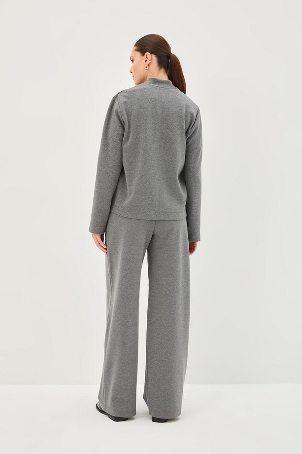 Düz Kesim Çıtçıt Düğmeli Regular Örme Simli Sweatshirt - 4