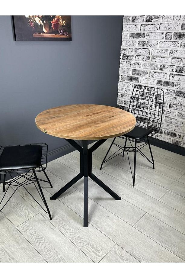 Nisa Ceviz Yuvarlak Mutfak Masası Yemek Masası Metal Siyah Ayak 70 Cm - 5