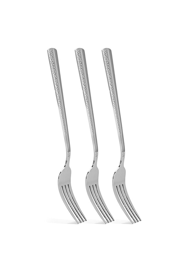 3-Piece Dinner Fork 20cm, Stainless Steel Cutlery Set Flor Series Silverware Set