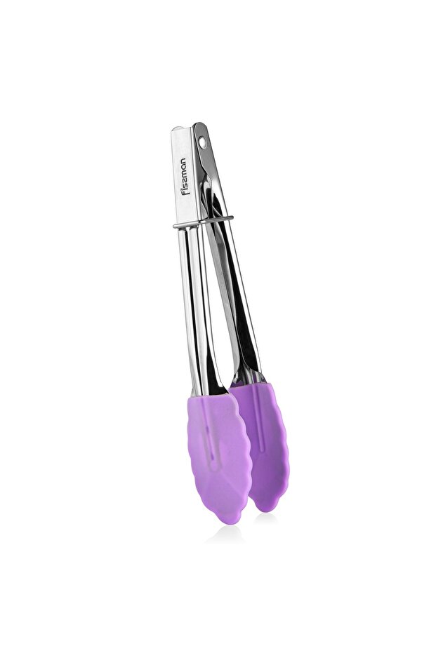 Silicone Tongs 17.5cm, Stainless Steel Handle Locking Tongs (Purple)