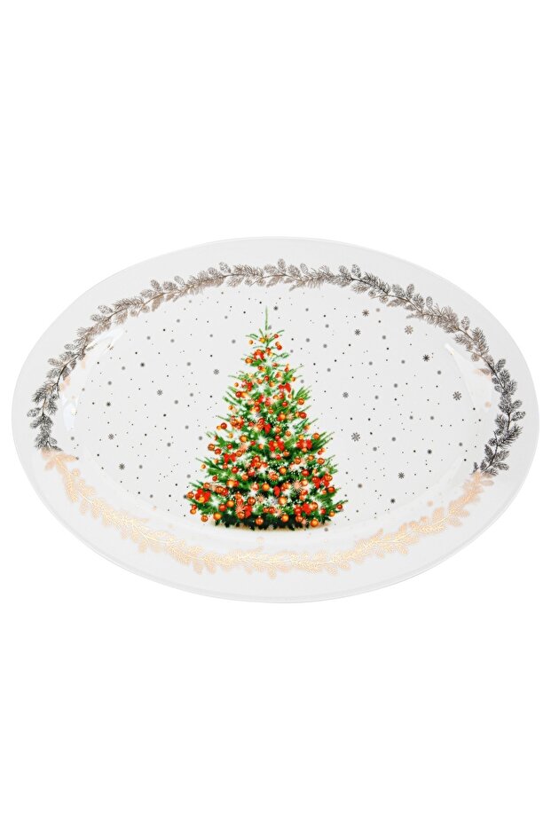 Oval Dinner Plate 30x20cm, Christmas-Themed Design Platter Plate, Festive Decorative Plate