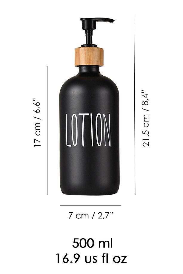 1 Adet Banyo Sıvı Sabunluk - Cam Losyon Şampuan Şişesi 500 ml - Siyah - 5