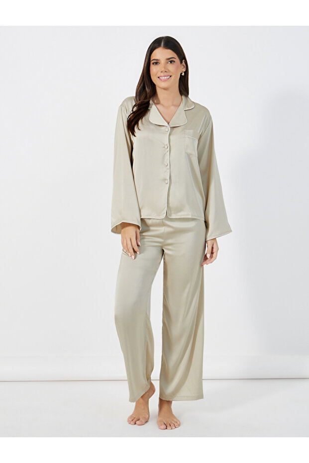 طقم أزرار صلبة من خلال القميص والبيجامة - 1