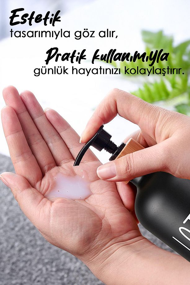 1 Adet Banyo Sıvı Sabunluk - Cam Losyon Şampuan Şişesi 500 ml - Siyah - 4