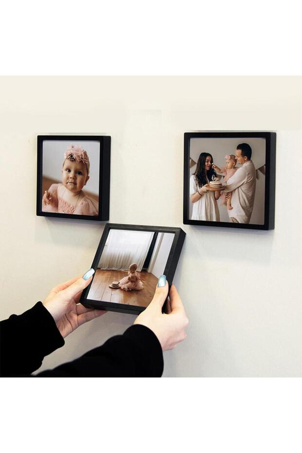 إطار Pola باللون الأسود - 3 عبوات مقاس 14 × 14 سم، إطار لاصق لسطح المكتب والجدار