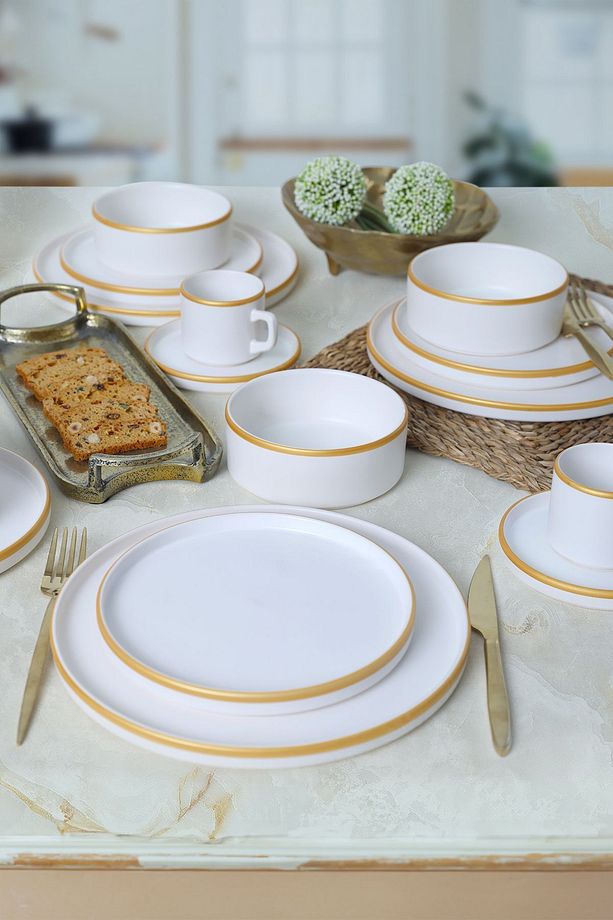 Mat Beyaz Gold Fileli Stackable Yemek / Kahvaltı Takımı 20 Parça 4 Kişilik - 5