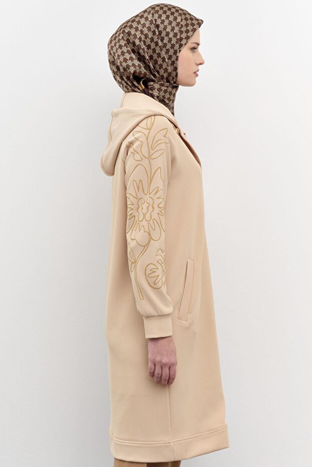 Kolları Desen Baskılı Örme Kap - Bej - 3