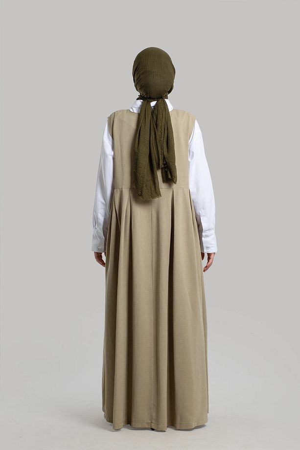 Soft Yeşil Keten Jile Elbise - 6