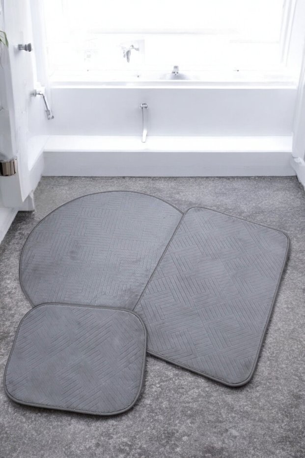 Anatolian Anti-Slip Base Cutout Embossed Bath Mat Set 3 Pieces 80X50 40X50 80X80
