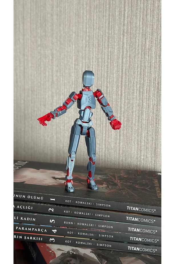 Lucky 13 Oynar Eklemli Robot Figür - Titan13 - Dummy Oyuncak Gri Kırmızı 14cm - 3
