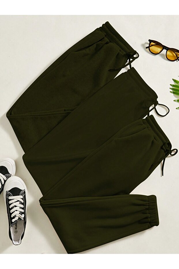Three-Piece Elastic Sweatpants Three-Thread Raster Thick Fabric Set - 2
