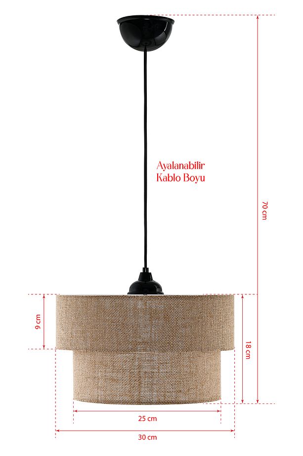 Jüt İp Kumaş Hasır Natural Rattan Sarkıt Avize - 4