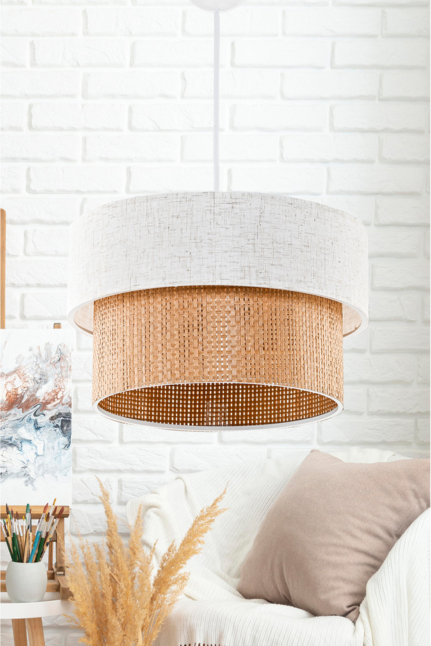 Keten Hasır Natural Rattan Sarkıt Avize - 1