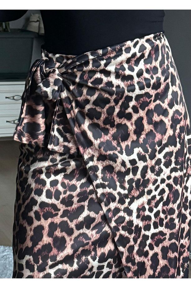 Leopar Desenli Anvelop Etek -Camel - 4