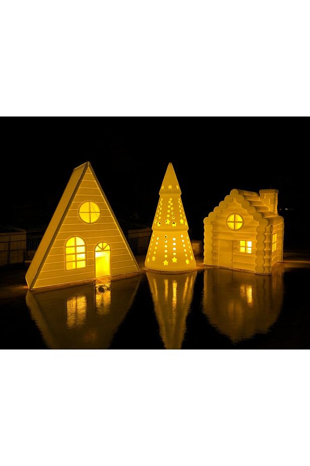 3lü Set Led Mum Işıklı Yılbaşı Noel Çam Ağacı Ev Evler Tealight 3 ADET LED MUM DAHIL - 1