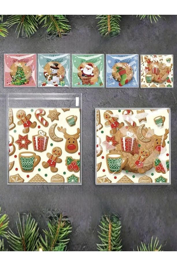 YILBAŞI DESENLİ BANTLI ŞEFFAF POŞET 10 CM X 10 CM ( 10 ADET ) - 1