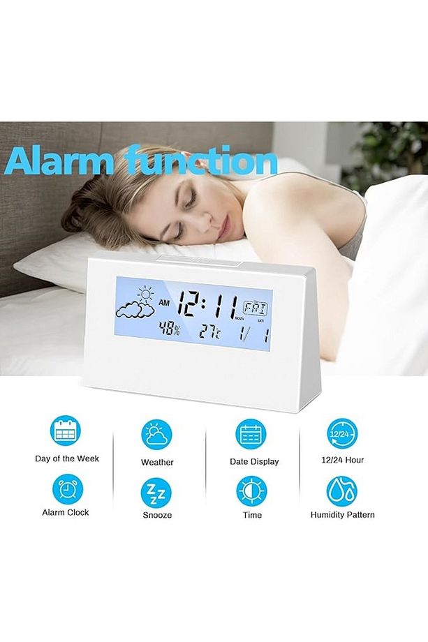 Çok fonksiyonlu dijital akıllı saat nem termometre hava durumu alarm takvim Aydınlatma - 7