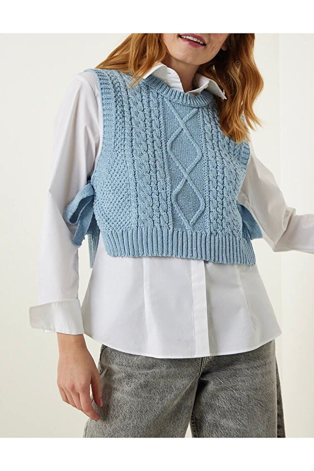 MODA MH NEW SEASON SUEVETER WITH SIDE COMBINATION SHEET KNITTING DETAIL