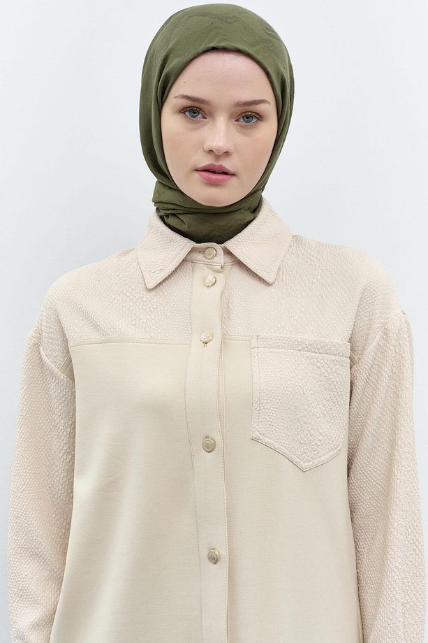 Yılan Desen Cepli Tunik - Ekru - 4