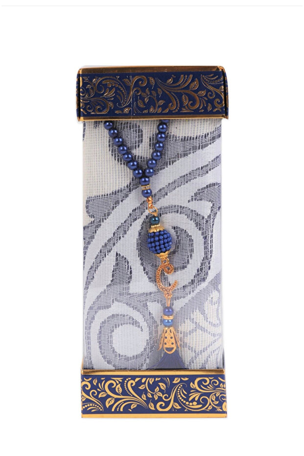 ZUMRA SERIES - طقم مكون من قطعتين باللون الأزرق الداكن (صندوق صلاة مستطيل + مسبحة)