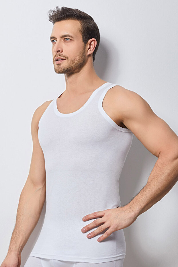 Men's White Combed Cotton Undershirt - 3