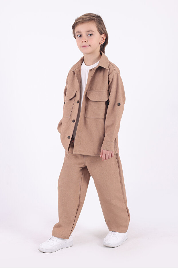 Boys Oversize Cotton Linen Shirt T-Shirt Pants 3-Piece Bottom Top Set