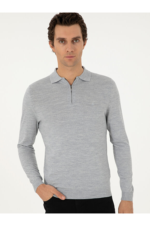 Gri Regular Fit Basic Kazak 50296495-VR024 - 3