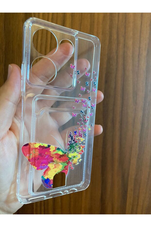 iPhone 16 Pro Butterfly Printed Transparent Silicone Phone Case with Card Holder Cover