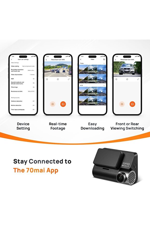 A810-2 4K Dash Cam, Çift HDR Ön ve Arka Kamera, Dahili GPS ve Akıllı Park Koruma - 4