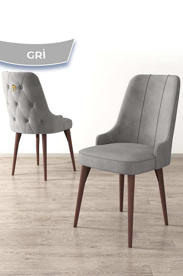 Noa Serisi 80x132 Açılabilir Mdf Barok Ahşap Desen Masa Takımı Ve 6 Gri Sandalye - 5