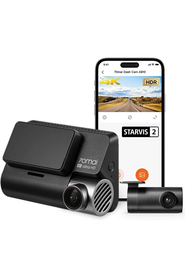 A810-2 4K Dash Cam, Çift HDR Ön ve Arka Kamera, Dahili GPS ve Akıllı Park Koruma - 1