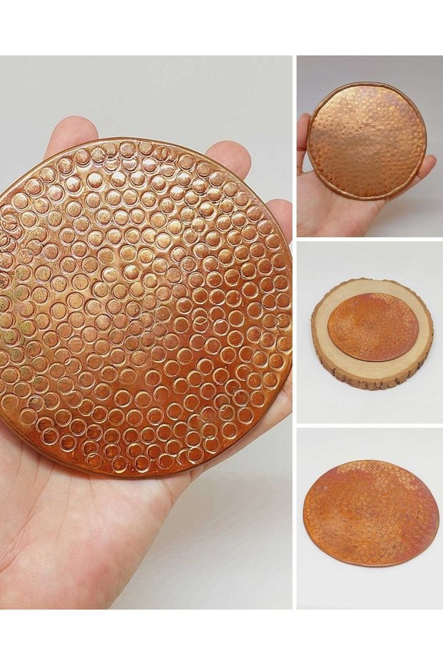 Decorative Authentic Handmade Round Pattern Copper Coaster 1/Piece