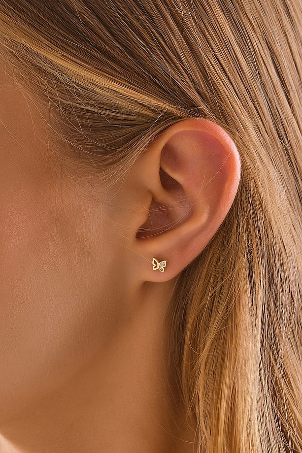 14 Ayar Altın Tragus Küpe Kelebek Vidalı - 5